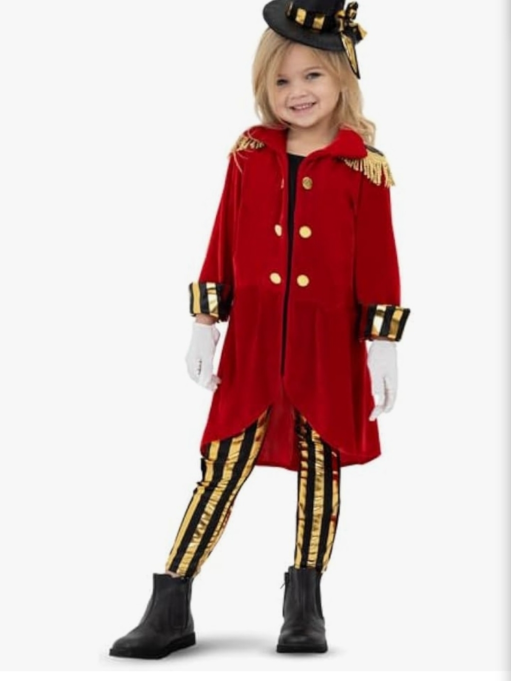 Kids Red Ringmaster Costume with Gold Trim